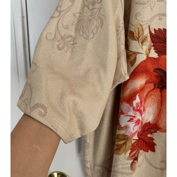 EMILY DANIELS WOMENTS TOPS FALL PUMPKIN SCOOP NECK 3/4 SLEEVE KNIT GLITTER - Picture 7 of 7